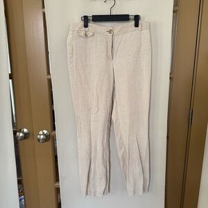 Ann Taylor Loft Women's 10P Petite Beige‎ Kate Wide Leg Linen Pant